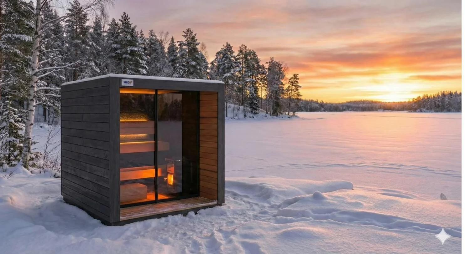 Lakeside winter sunset